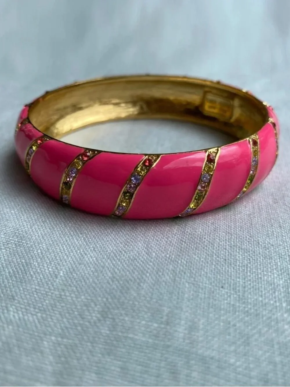Kate Spade pink enamel rainbow crystal Lollie bangle bracelet - Picture 4 of 9